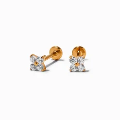 C LUXE by Claire's Gold-tone Titanium Cubic Zirconia Flower Flat Back Stud Earrings