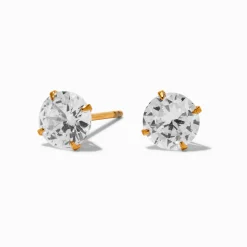 C LUXE by Claire's Gold-tone Titanium Cubic Zirconia 6mm Round Stud Earrings