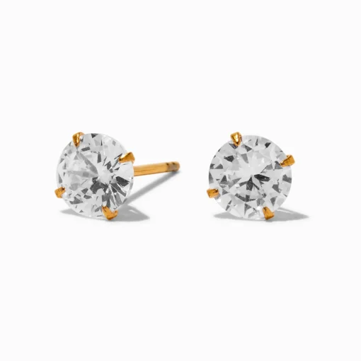C LUXE by Claire's Gold-tone Titanium Cubic Zirconia 6mm Round Stud Earrings