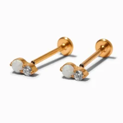 C LUXE by Claire's Gold-tone Titanium Opal & Cubic Zirconia Stack Flat Back Stud Earrings