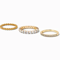 C LUXE by Claire's 18k Gold Plated Cubic Zirconia Beaded Ring Stack Set