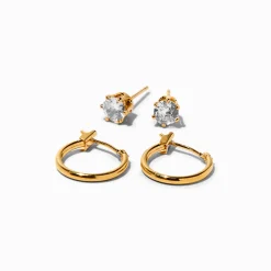 C LUXE by Claire's 18k Yellow Gold Plated Cubic Zirconia Stud & Hoop Earrings - 2 Pack