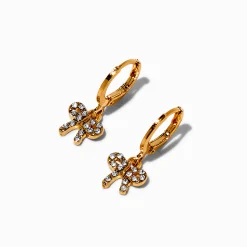 C LUXE by Claire's 18k Yellow Gold Plated Crystal Bow Dangling Hoop Earrings