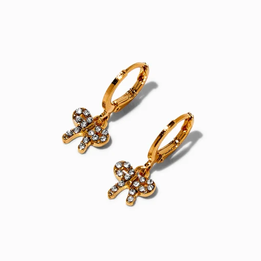 C LUXE by Claire's 18k Yellow Gold Plated Crystal Bow Dangling Hoop Earrings