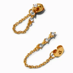 C LUXE by Claire's 18k Yellow Gold Plated Cubic Zirconia Trio Front & Back Earrings