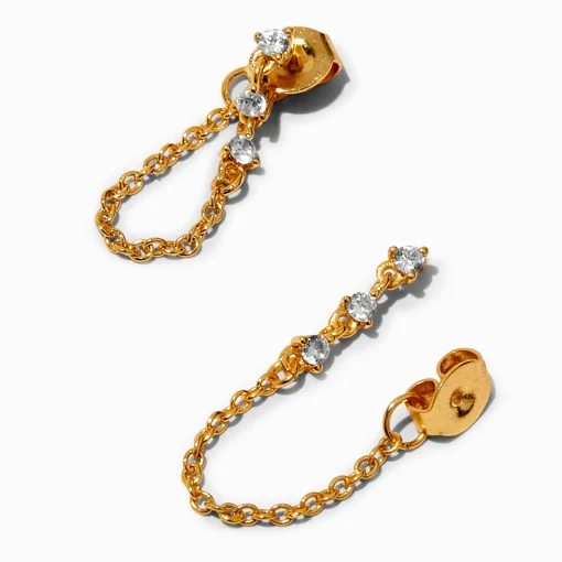 C LUXE by Claire's 18k Yellow Gold Plated Cubic Zirconia Trio Front & Back Earrings