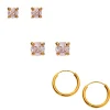 C LUXE by Claire's 18kt Gold Plated Cubic Zirconia Mixed Earrings - 3 Pack