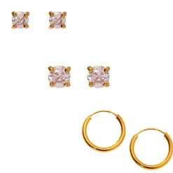 C LUXE by Claire's 18kt Gold Plated Cubic Zirconia Mixed Earrings - 3 Pack