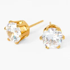 C LUXE by Claire's 18kt Gold Plated Cubic Zirconia 7mm Round Stud Earrings