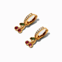 C LUXE by Claire's 18kt Gold Plated Cubic Zirconia Cherry Hoop Earrings