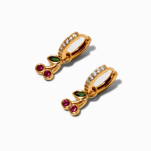 C LUXE by Claire's 18kt Gold Plated Cubic Zirconia Cherry Hoop Earrings