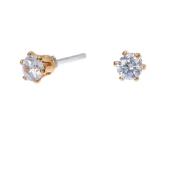 C LUXE by Claire's 18kt Gold Plated Cubic Zirconia 3mm Round Stud Earrings