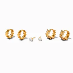 C LUXE by Claire's 18kt Gold Plated Cubic Zirconia Leaf Earring Stackables Set - 3 Pack