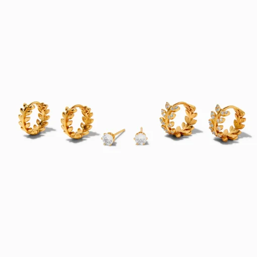 C LUXE by Claire's 18kt Gold Plated Cubic Zirconia Leaf Earring Stackables Set - 3 Pack