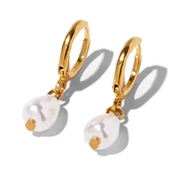 C LUXE by Claire's 18kt Gold Plated 10mm Pearl Clicker Hoop Earrings