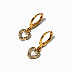 C LUXE by Claire's 18kt Gold Plated Crystal Open Heart 10mm Huggie Hoop Earrings