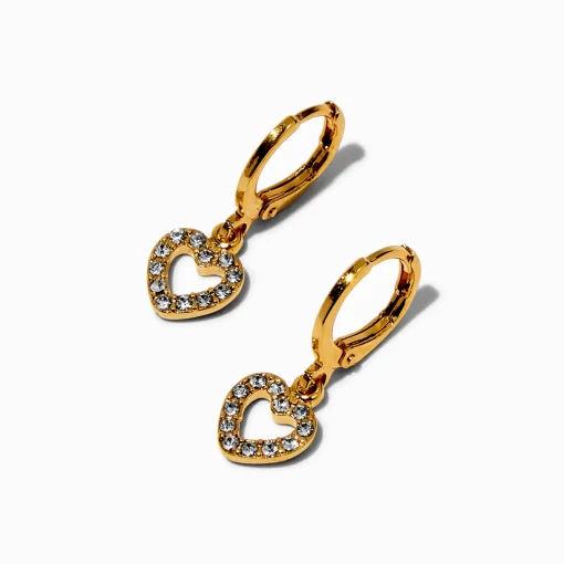 C LUXE by Claire's 18kt Gold Plated Crystal Open Heart 10mm Huggie Hoop Earrings