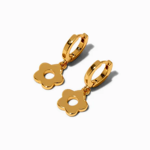 C LUXE by Claire's 18kt Gold Plated Daisy Huggie Hoop Earrings