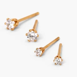 C LUXE by Claire's 18kt Gold Plated Cubic Zirconia 2mm & 3mm Stud Earrings - 2 Pack