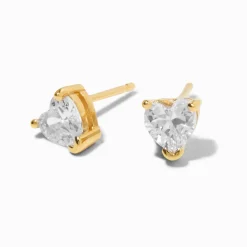 C LUXE by Claire's 18kt Gold Plated Cubic Zirconia Heart Stud Earrings