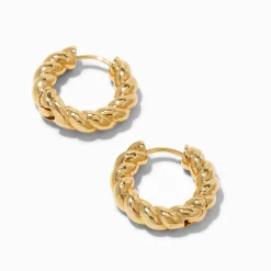 C LUXE by Claire's 18kt Gold Plated 12mm Twisted Clicker Hoop Earrings