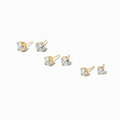 C LUXE by Claire's 18kt Gold Plated Cubic Zirconia Graduated Round Basket Stud Earrings - 3 Pack