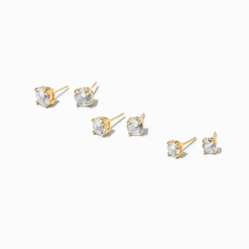 C LUXE by Claire's 18kt Gold Plated Cubic Zirconia Graduated Round Basket Stud Earrings - 3 Pack