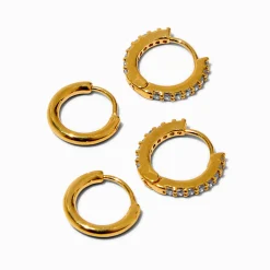 C LUXE by Claire's 18kt Gold Plated Cubic Zirconia 8mm & 10mm Hoop Earrings - 2 Pack