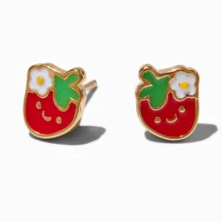 C LUXE by Claire's 18kt Gold Plated Enamel Strawberry Stud Earrings