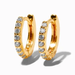 C LUXE by Claire's 18kt Gold Plated Pavé 8mm Cubic Zirconia Clicker Hoop Earrings