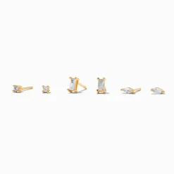 C LUXE by Claire's 18kt Gold Plated Cubic Zirconia Marquise & Baguette Stud Earrings - 3 Pack