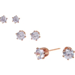 C LUXE by Claire's 18kt Rose Gold Plated Cubic Zirconia 3mm, 4mm, 5mm Round Stud Earrings - 3 Pack