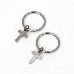 C LUXE by Claire's Silver-tone Titanium 10mm Mini Cross Hoop Earrings