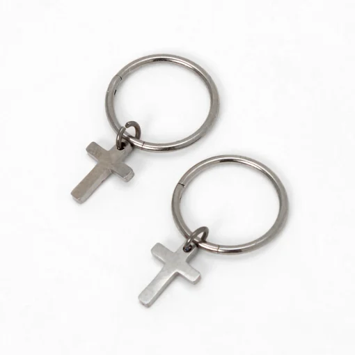 C LUXE by Claire's Silver-tone Titanium 10mm Mini Cross Hoop Earrings