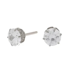 C LUXE by Claire's Silver-tone Titanium Cubic Zirconia 6mm Round Stud Earrings