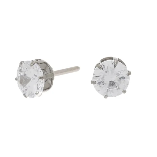 C LUXE by Claire's Silver-tone Titanium Cubic Zirconia 6mm Round Stud Earrings