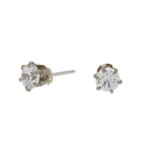 C LUXE by Claire's Silver-tone Titanium Cubic Zirconia 3mm Round Stud Earrings