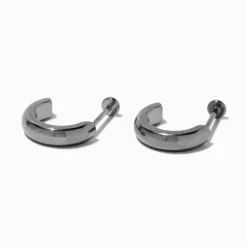 C LUXE by Claire's Silver-tone Titanium Flatback Hoop Earrings