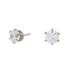 C LUXE by Claire's Silver-tone Titanium Cubic Zirconia 4mm Round Stud Earrings