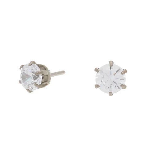 C LUXE by Claire's Silver-tone Titanium Cubic Zirconia 4mm Round Stud Earrings