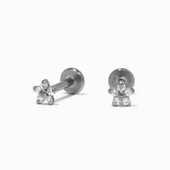 C LUXE by Claire's Silver-tone Titanium Cubic Zirconia Micro Daisy Flat Back Stud Earrings