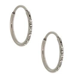 C LUXE by Claire's Silver-tone Titanium 10mm Sleek Crystal Hoop Earrings