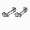 C LUXE by Claire's Silver-tone Titanium Cubic Zirconia Stack Flat Back Stud Earrings