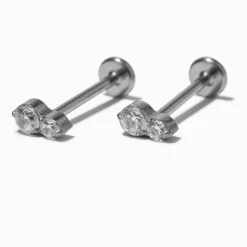 C LUXE by Claire's Silver-tone Titanium Cubic Zirconia Stack Flat Back Stud Earrings