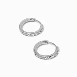 C LUXE by Claire's Silver-tone Titanium 10mm Crystal Tube Hoop Earrings