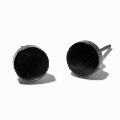 C LUXE by Claire's Silver-tone Titanium 6mm Black Disc Stud Earrings