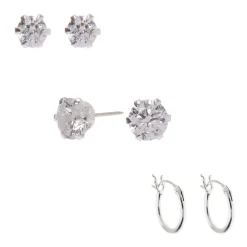 C LUXE by Claire's Sterling Silver Cubic Zirconia Stud & Hoop Earrings - 3 Pack