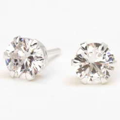 C LUXE by Claire's Sterling Silver Cubic Zirconia 7mm Round Cupcake Stud Earrings