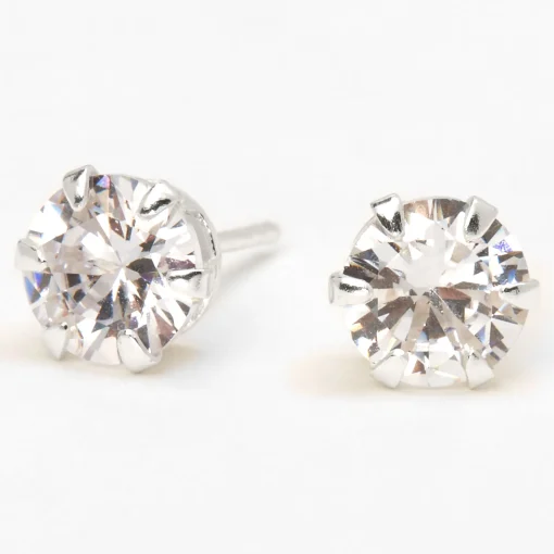 C LUXE by Claire's Sterling Silver Cubic Zirconia 7mm Round Cupcake Stud Earrings