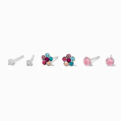 C LUXE by Claire's Sterling Silver Purple Flower Stud Earrings - 3 Pack